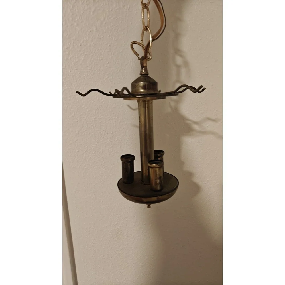 Pair Of Two Vintage Brass Pendant Lights Chandelier Look